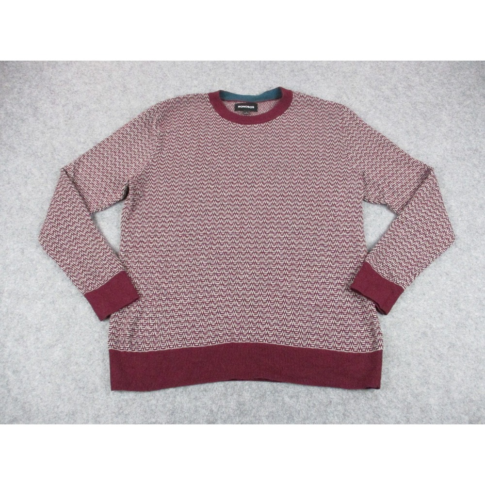 Bonobos Sweater Mens Large Red White Viscose Blend Geometric Lightweight